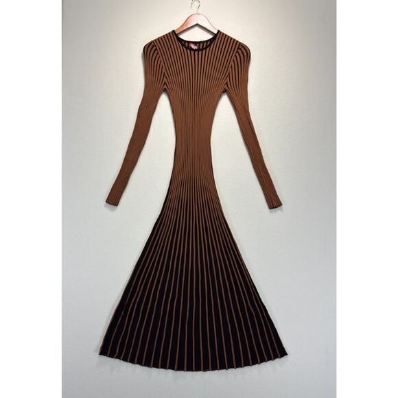 STAUD Selma Dress Brown Long Sleeve Stretchy Knit, Size M - Picture 4 of 13